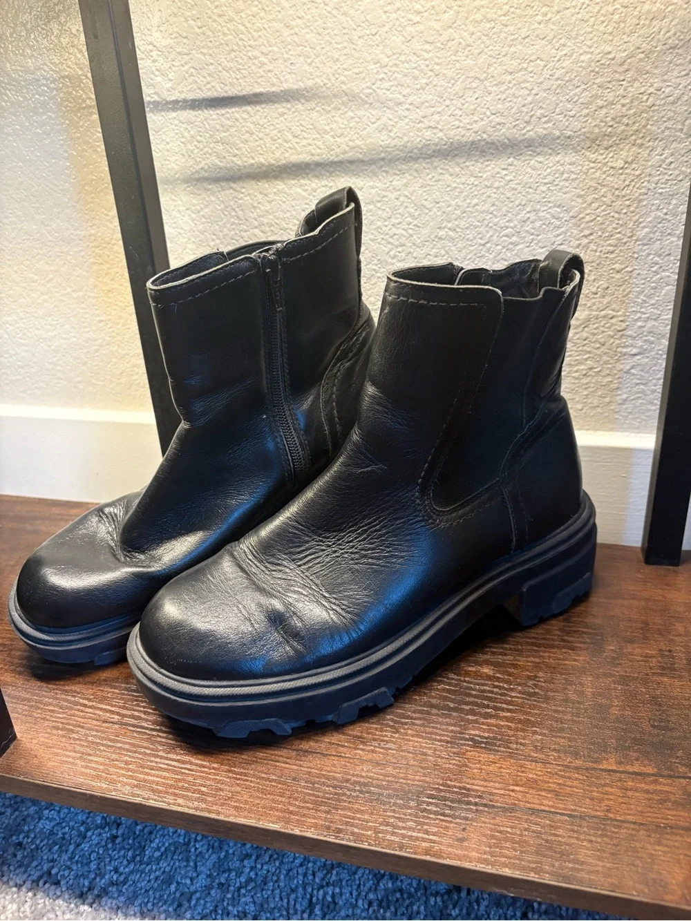 House of Harlow 1960 Black Leather Lug Sole Ankle Boots